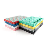 boîtes rangement électroniques transparentes vert rouge bleu jaune noir pratiques clips compactes