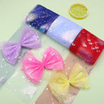 ruban decoratif brillant couleur bleu rouge violet rose jaune vert étoiles tissu polyester 6cm