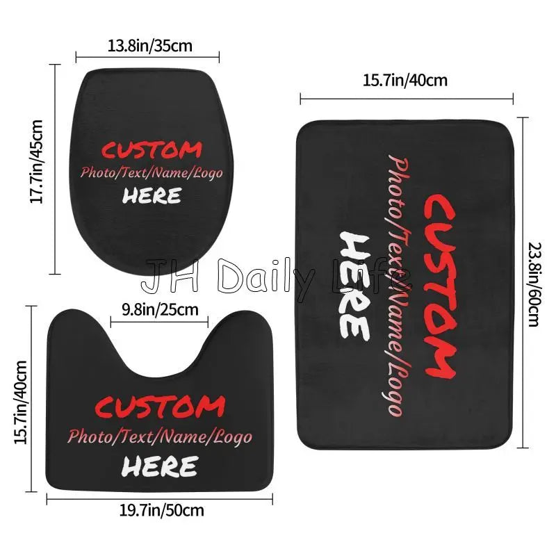 tapis toilette personnalisable photo texte noir moderne salle bain respectueux environnement trois pièces