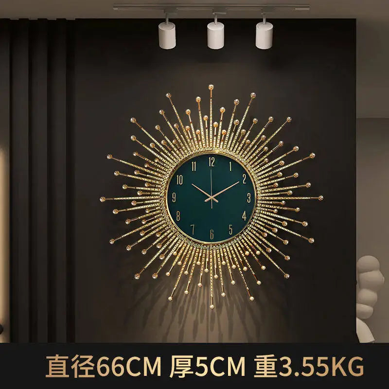horloge murale moderne ornementale aiguille métal ornement solaire salon or