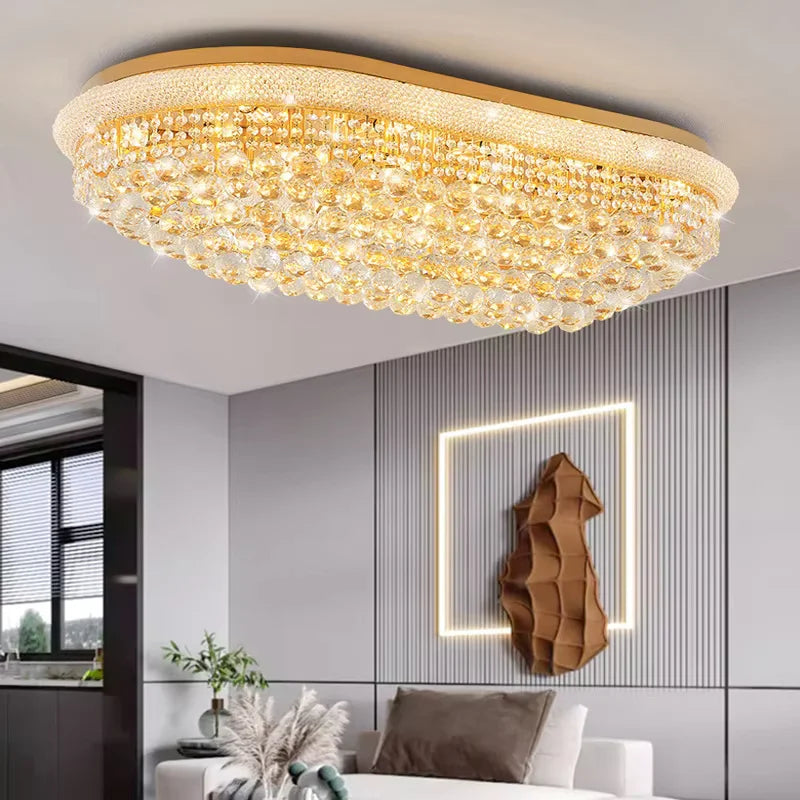 plafonnier crystal doré élégant éclairage moderne salon chambre lumière blanc