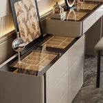 meuble rangement moderne commode tiroirs table maquillage miroir tabouret bois chêne massif beigeclair