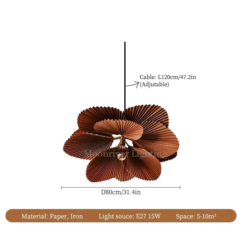lampe suspendue moderne feuilles plissées marron clair salon chambre lumière blanc neutre chaleureuse
