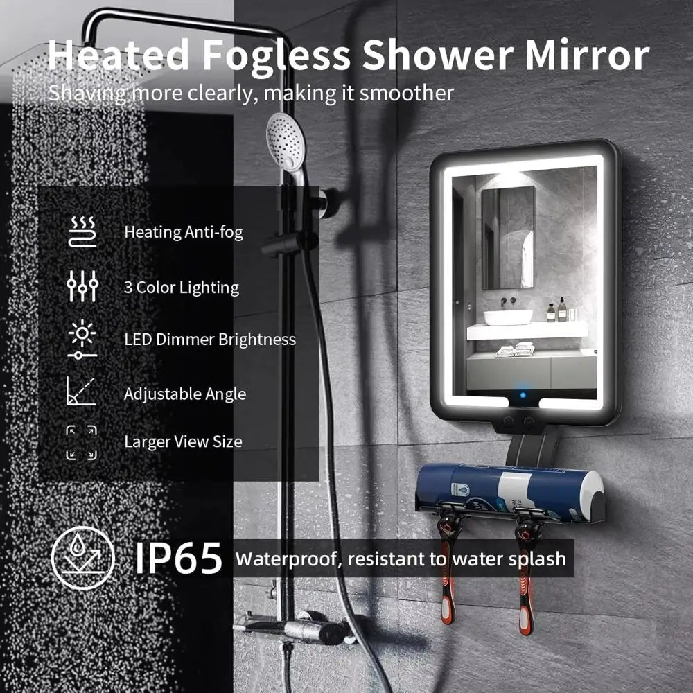 miroir salle bain blanc noir moderne étagère recharge USB clips
