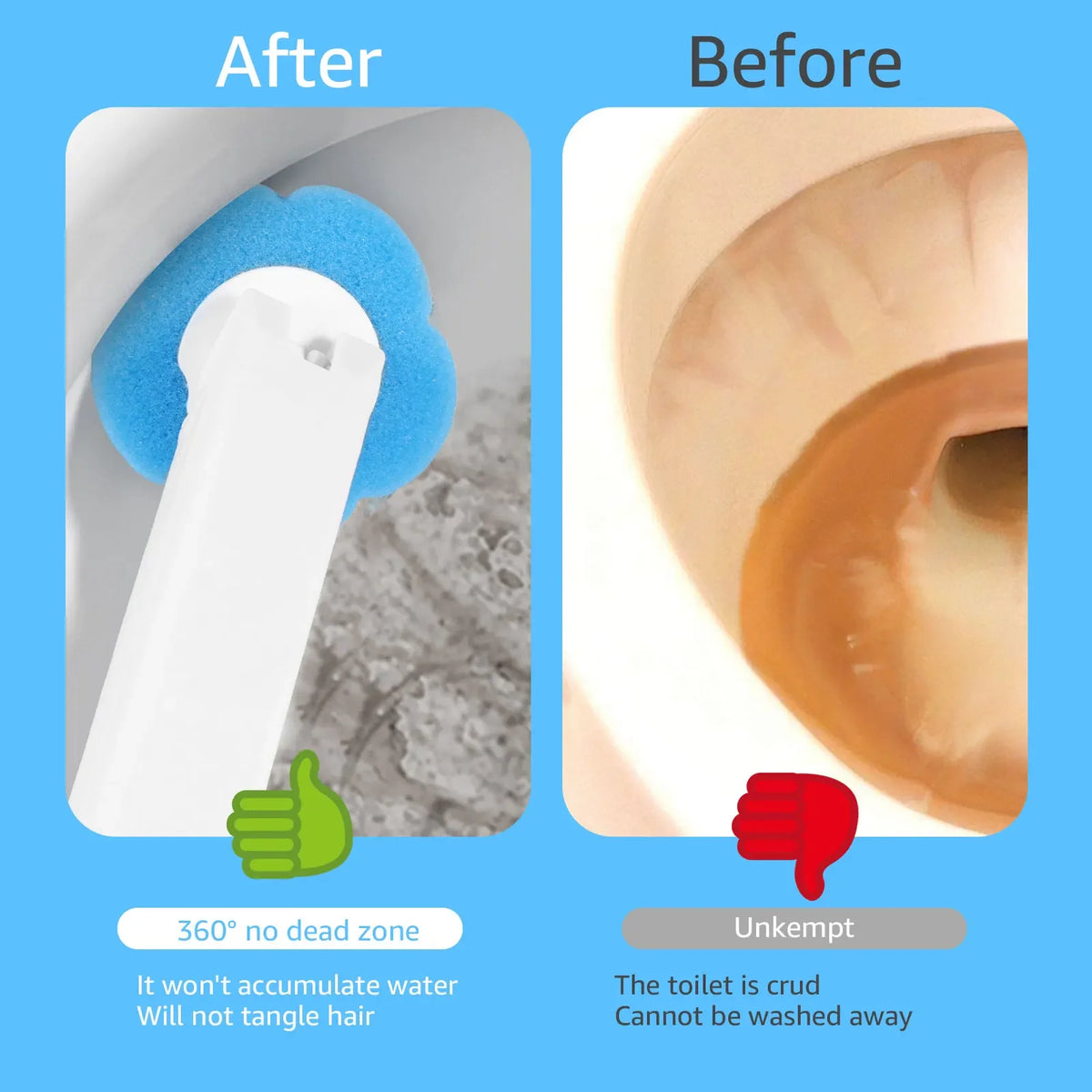 brosse wc douce silicone longue poils blanc bleu moderne pratique fixe adhésif boite rangement