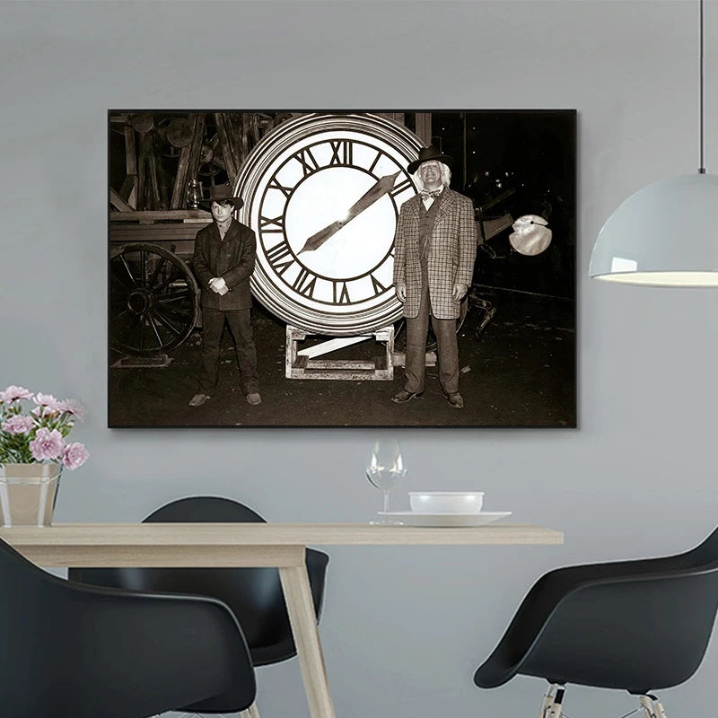 horloge murale vintage noir blanc cadran romain toile impression moderne chambre salon