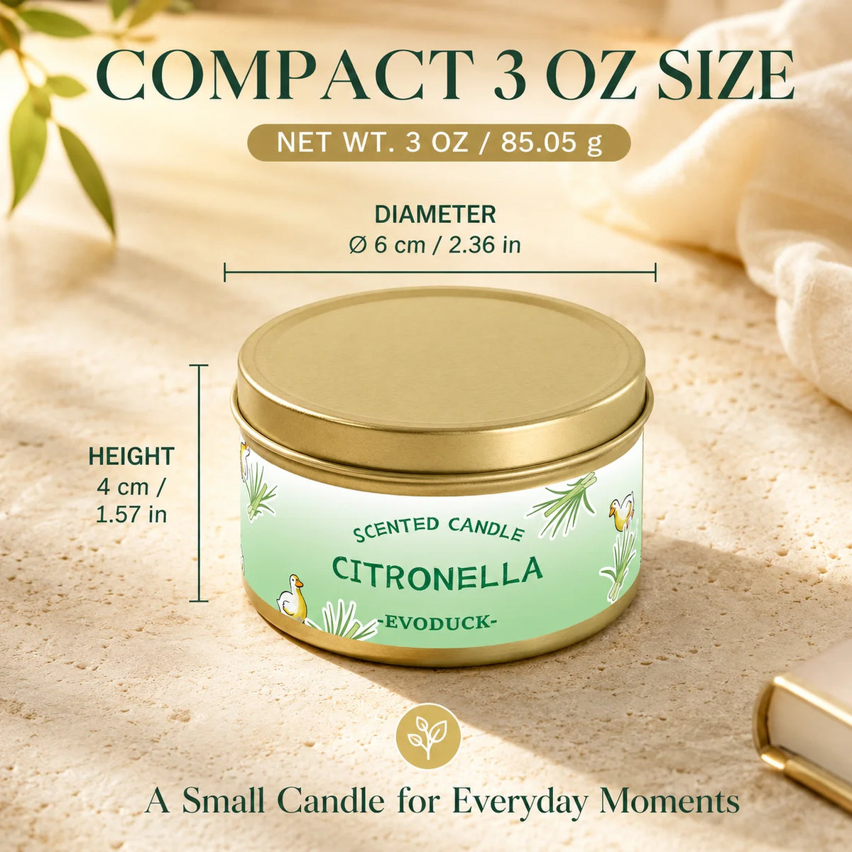 bougie parfumée citronnelle motif floral blanc vert clair contemporain coton boîte métallique patio jardin