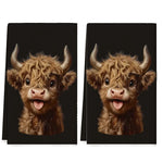 serviettes cuisine polyester motif veau écossais rustique lot deux noir marron absorbantes texturées