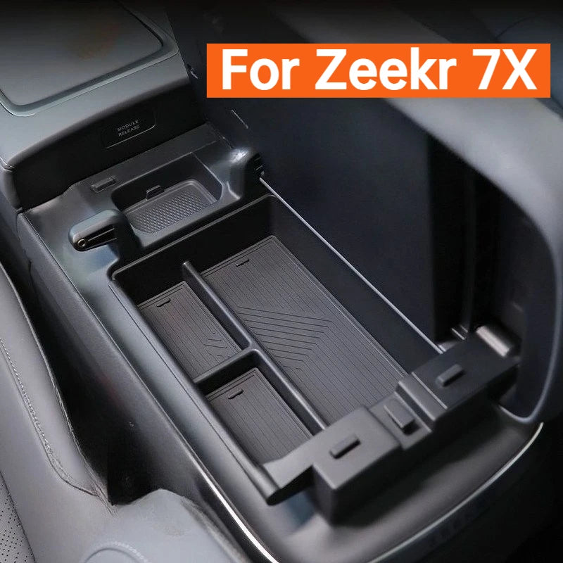 organisateur boîte gants voiture zeekr 7x noir texturé minimaliste rangement smartphone maquillage porte clés