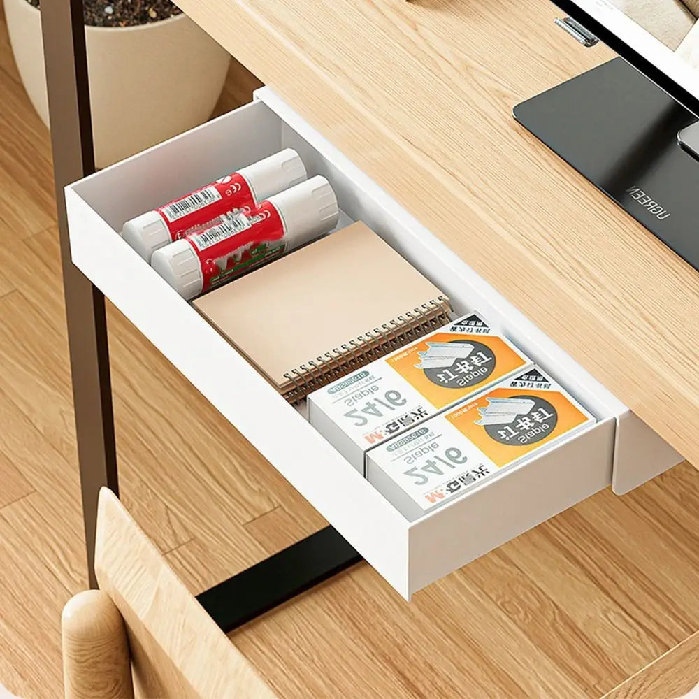 boîte rangement tiroirs blanc moderne calculatrice stylos cahiers agrafeuses ciseauxCALENDRIER tasse plantes