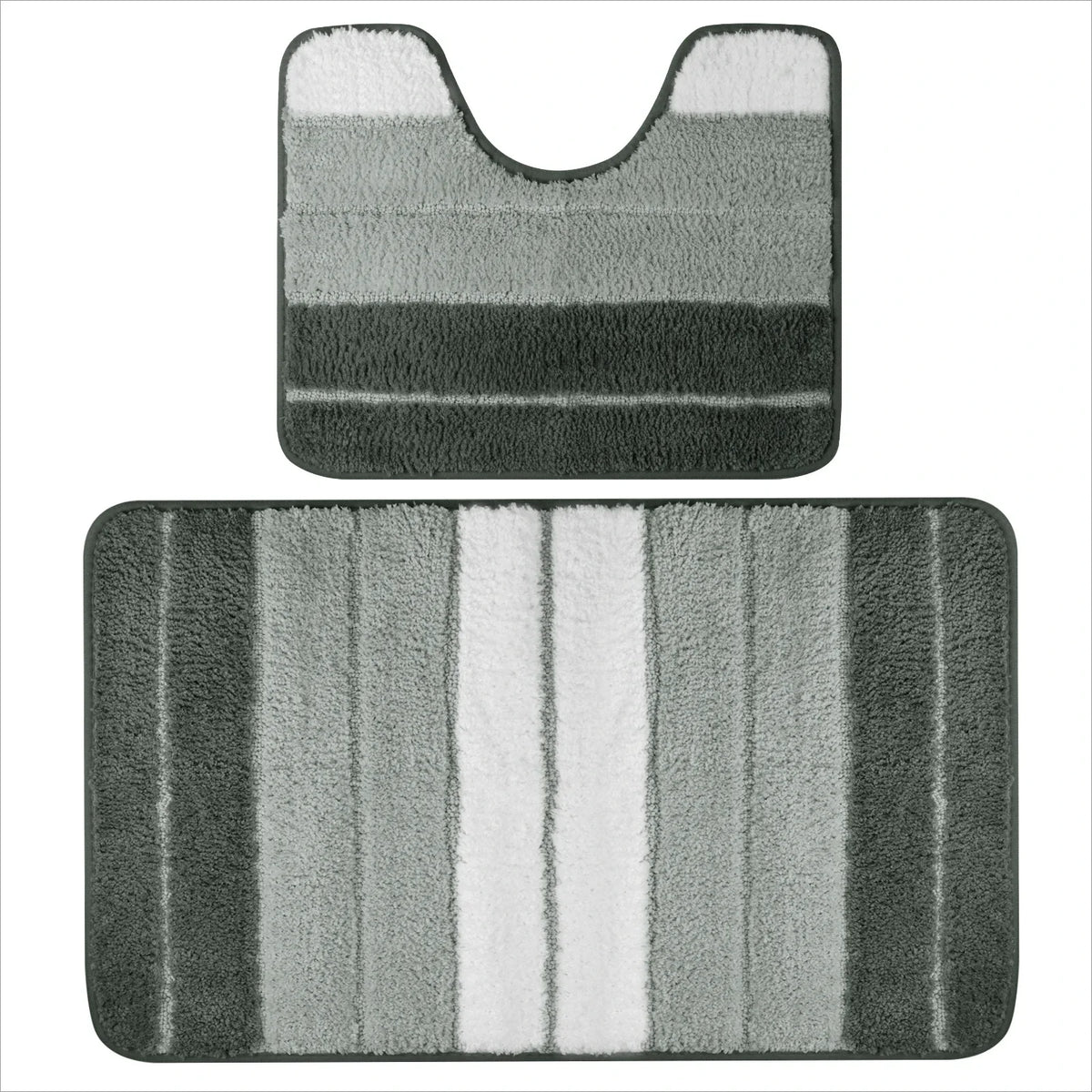 tapis bain ensemble deux pièces gris blanc noir rayé texture duveteuse moderne antidérapant respectueux