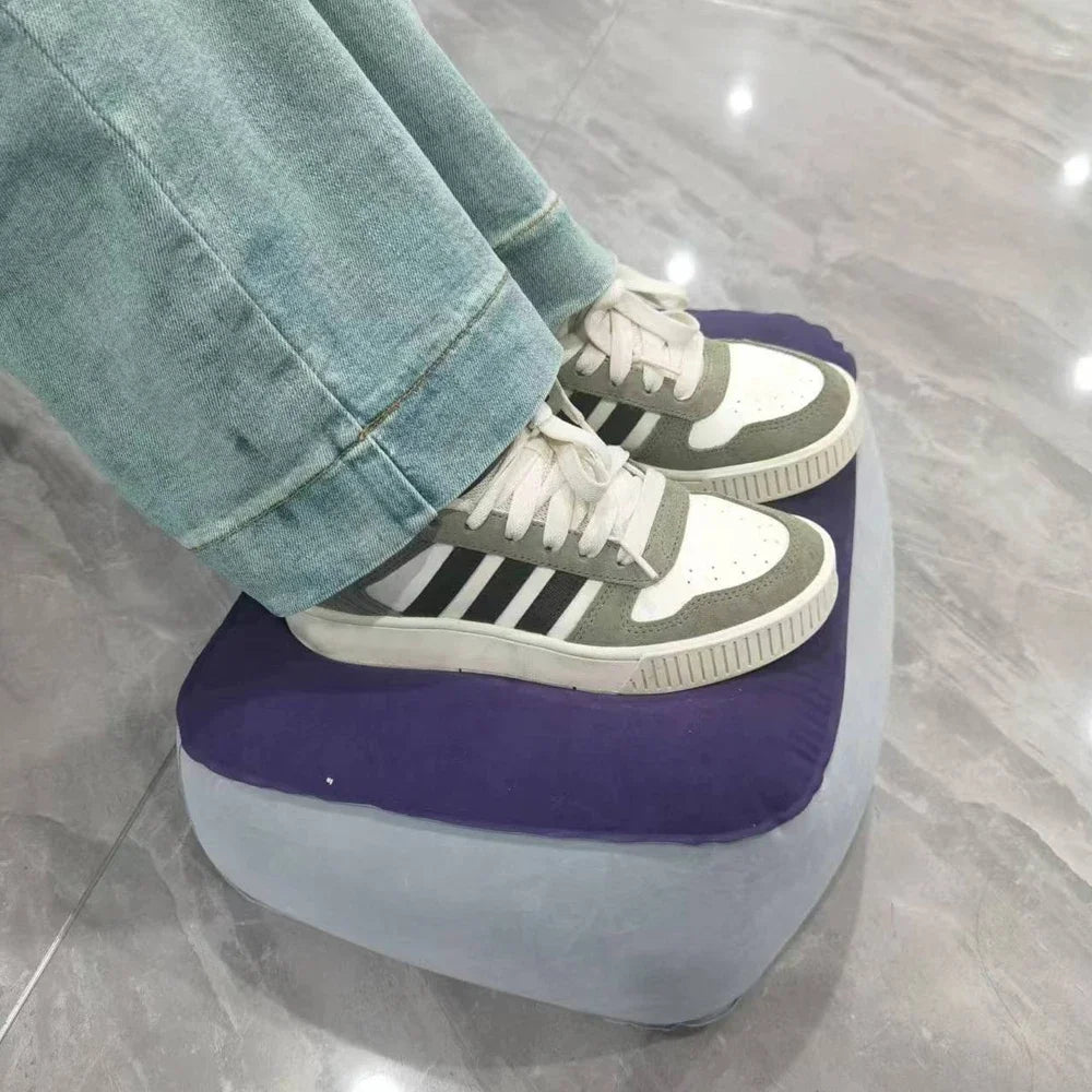 repose pieds gonflable velours gris bleu massage voyage relaxation support opaque ergonomique
