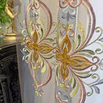 rideau translucide broderie florale élégant blanc bleu salon chambre fenêtre maison classique