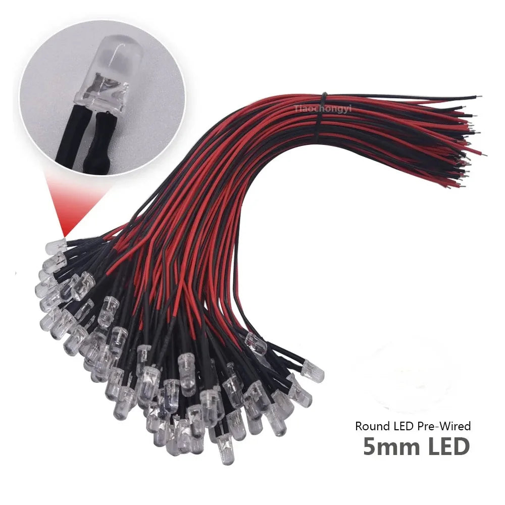 ampoules led pré câblées scintillantes 3mm 5mm noir rouge transparents