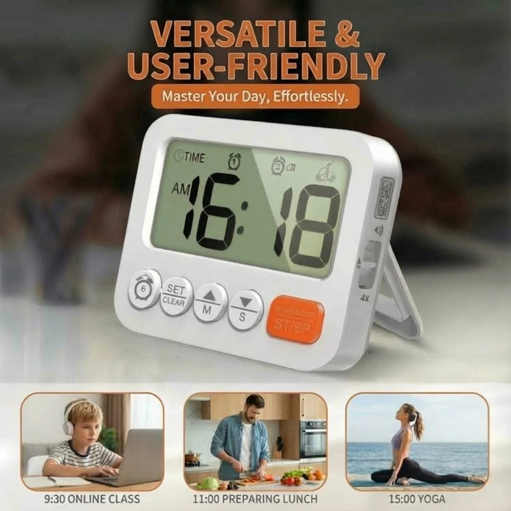 horloge numérique multifonctionnelle alarme minuterie blanc moderne compact pliable suspendu batteries