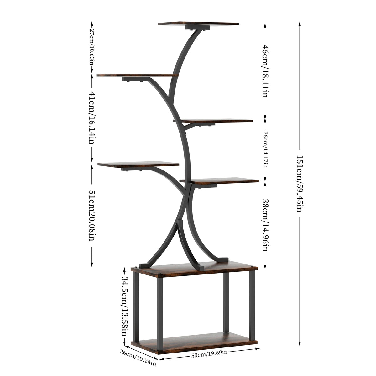 étagère plantes minimaliste niveaux structure métallique panneaux bois noir marron clairporte fleurs décoration maison