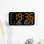 horloge digitale murale multifonction couleur noir orange vert affichage numerique lumineux moderne affichage heure
