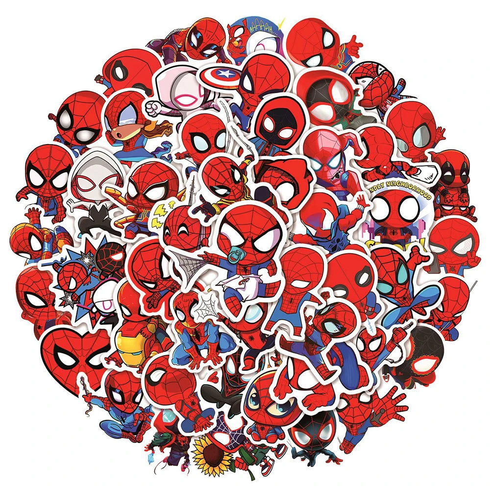 sticker spider man marvel superhero dessin animé captain america deadpool rouge noir bleu blanc