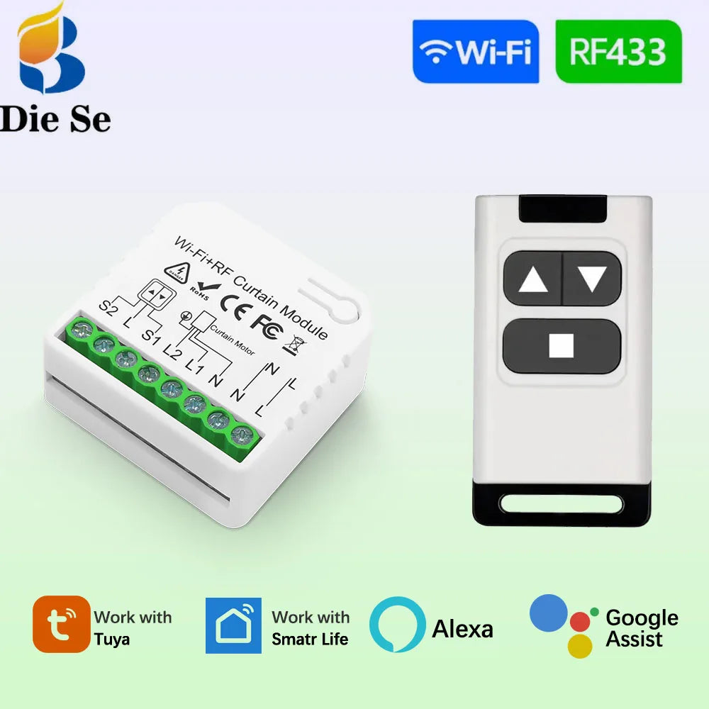 module rideau motorisé wifi rf blanc moderne batterie incluse télécommande 433mhz
