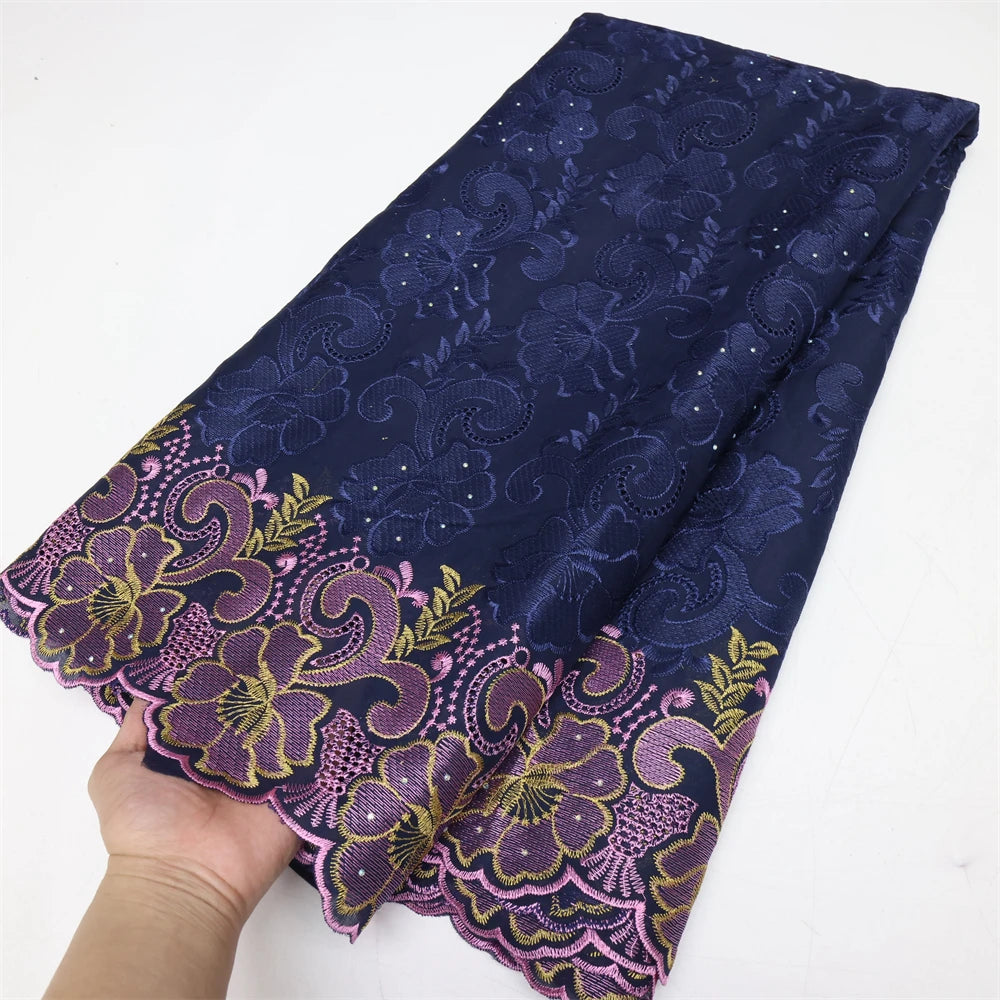 tissu dentelle brodée floral bleu marine violet doré robe mariage haute qualité coton polyester