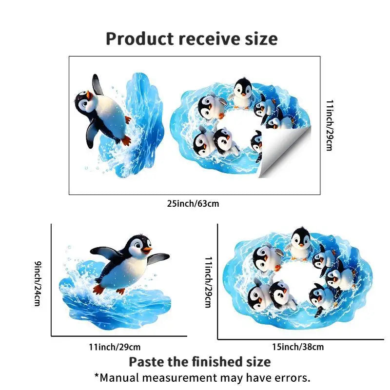 stickers toilette pingouins dessin animé bleu blanc orange adhésifs mur salle bain moderne pvc