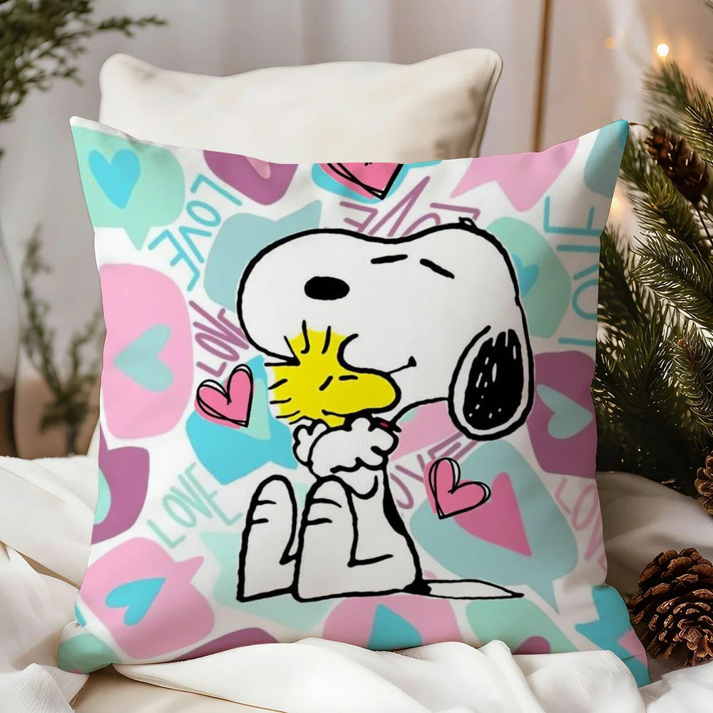 housse coussin carrée snoopy woodstock rouge jaune décorative canapé lit salon maison