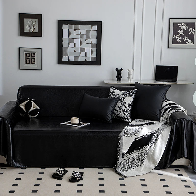 housse canapé moderne simili cuir noir protection imperméable salon grande taille