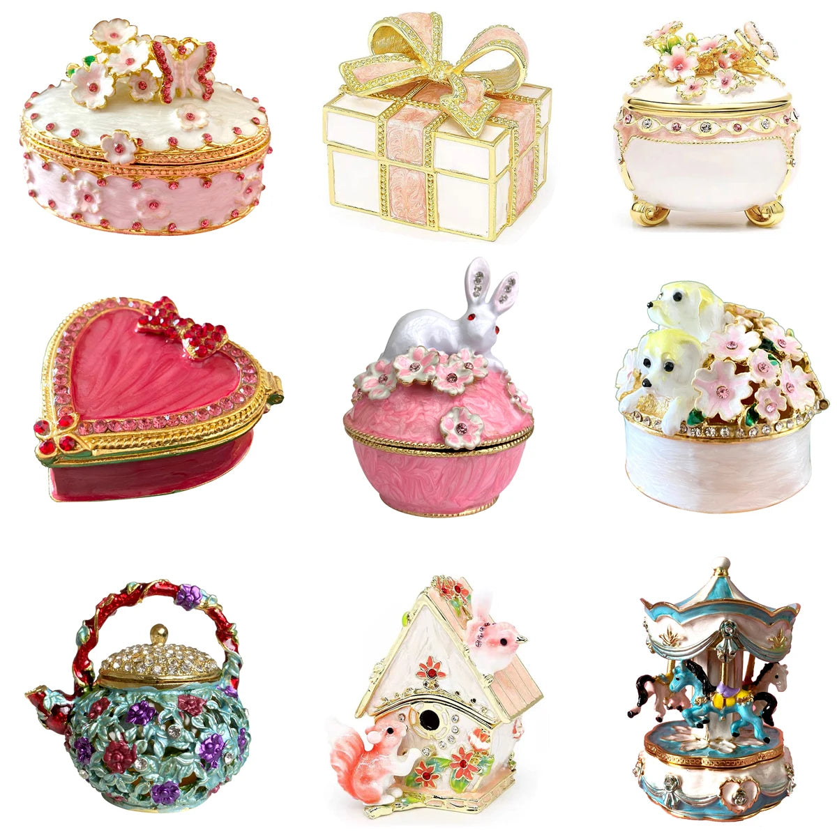 boîte bijoux vintage métal émaillé motifs fleurs papillons rangement bague décoratif romantique