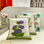taies d'oreiller décoratives fleur brodées polyester coton respectueux environnement jacquard blanc vert violet turquoise