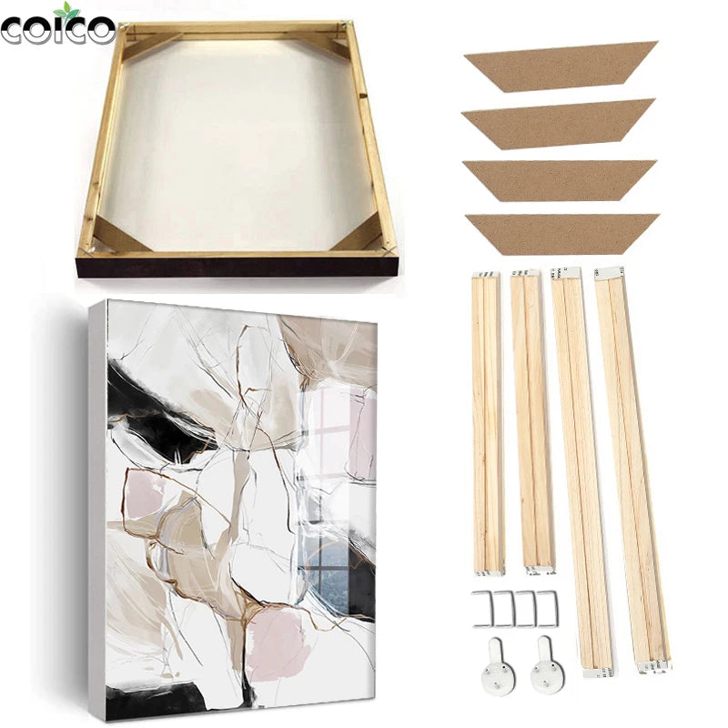 peinture abstraite toile miroir encadré contemporain decoration mur rose pale geometrique minimaliste