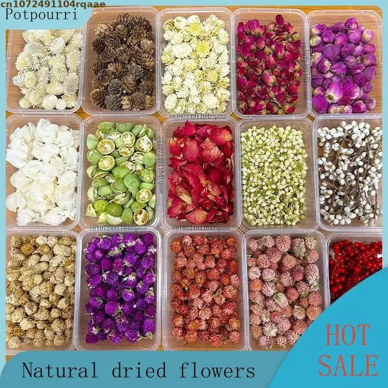 fleurs séchées naturelles boîte parfum ménager aromathérapie décoration mariage artisanal variés couleurs blanc vert