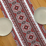 serviette table moderne ethnique blanc rouge noir motif géométrique polyester