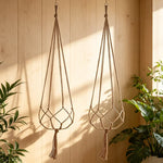 Macramé suspendu tissé main boho pots blancs plantes vertes noirs