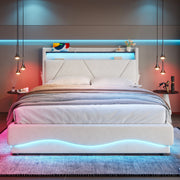 Lit capitonné 140x200cm avec tête de lit LED et rangement caché pour chambre moderne