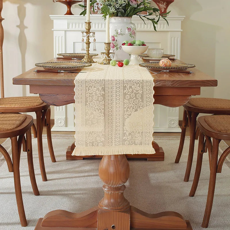 tablecloth beige broderie polyester coton table decoration rustic spring summer autumn