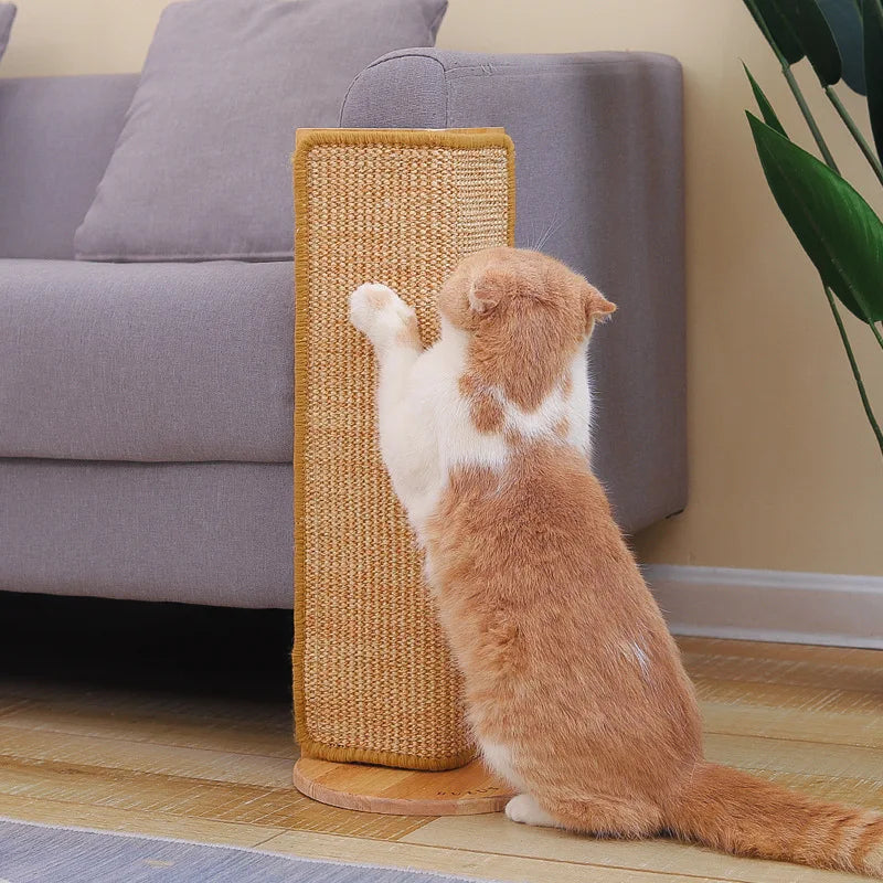 tapis griffoir sisal chat moderne adhésif velcro coussin gris protection sol jouet plumeau billes