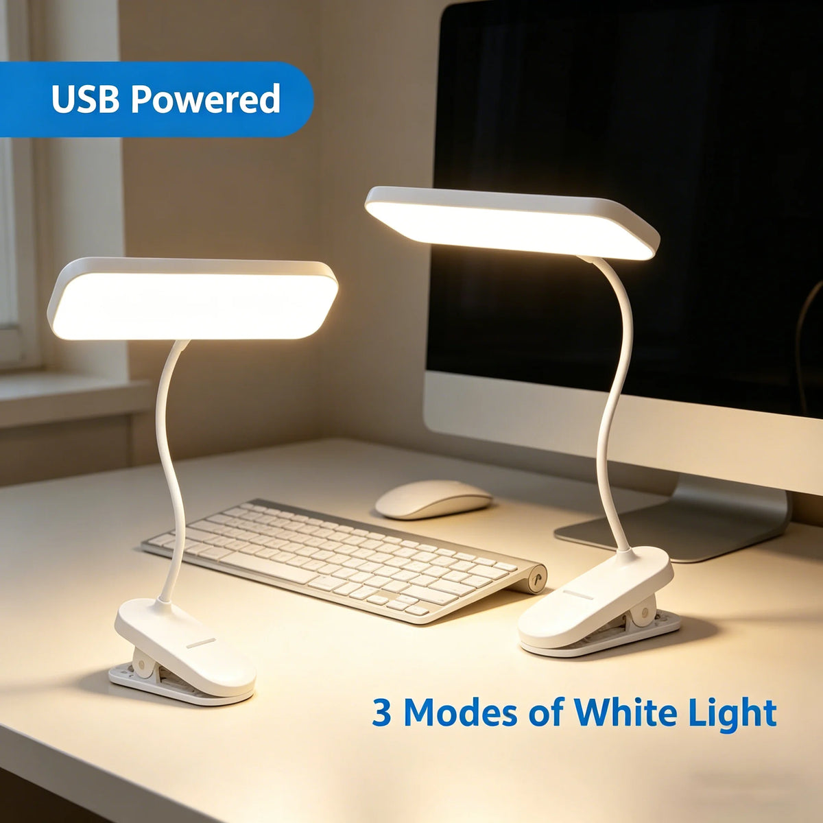 lampe pince usb blanc moderne interrupteur tactile flexibilité led 5v cem rohs