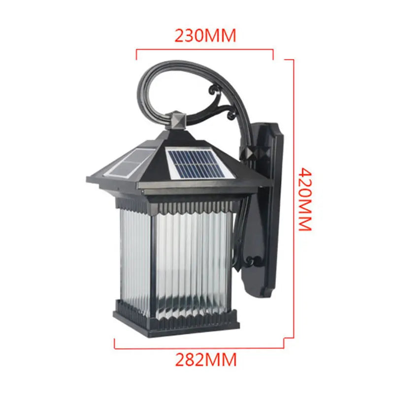 lampe solaire murale noire transparente classique fixée panneau solaire led ip44
