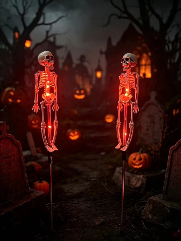 éclairage solaire squelette violet orange halloween jardin moderne translucide led allée festive