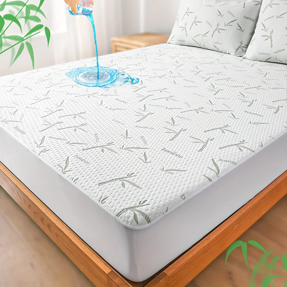 housse matelas fibre bambou respirante blanche verte lit adulte coton doux naturel