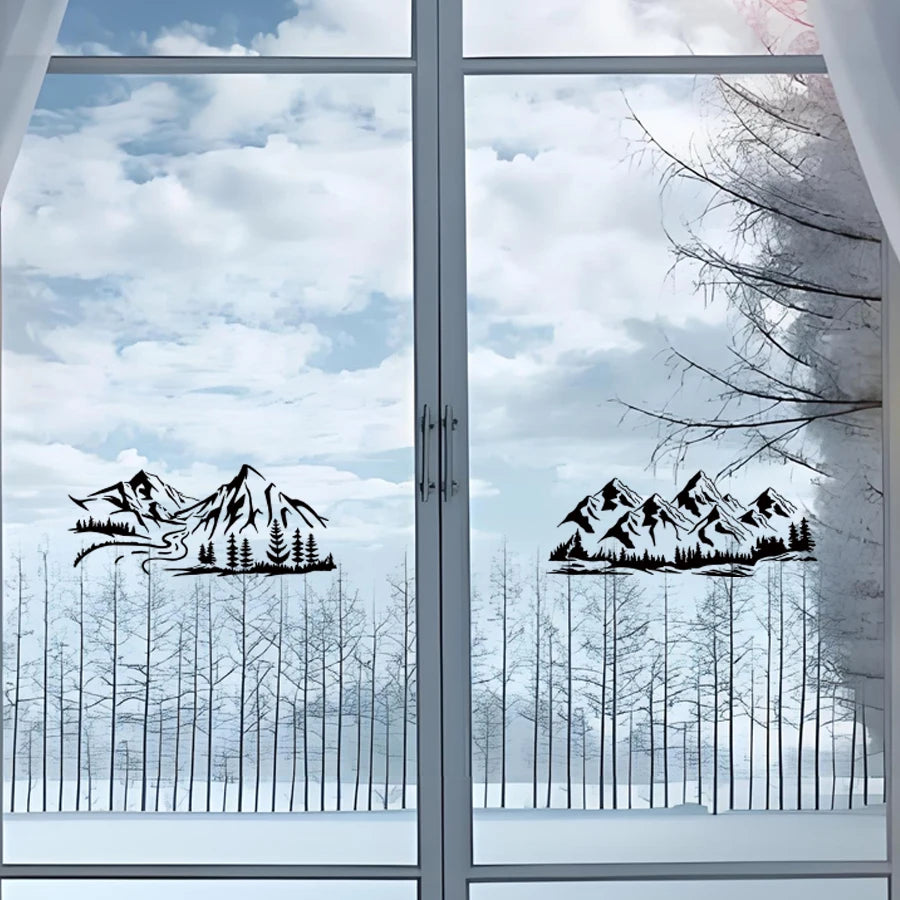 sticker paysage montagne graphique minimaliste adhésif blanc noir décoration mur papier bricolage artístico réutilisable