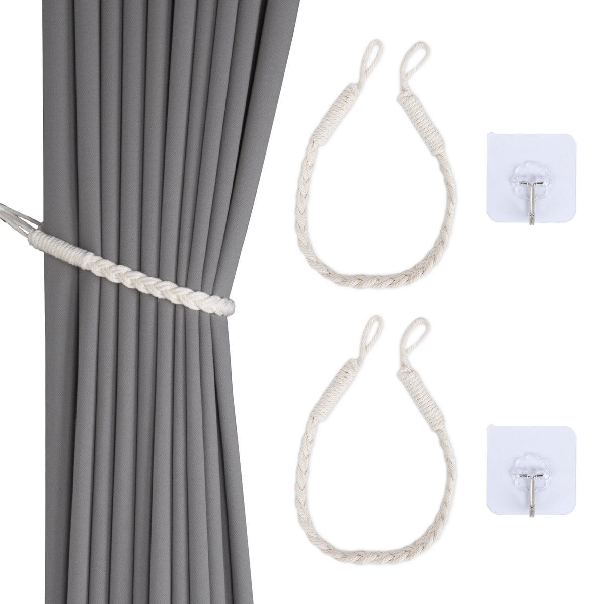 rubans fixation rideaux tissu corde tressée coton chanvre gris beige moderne rustique adhésif