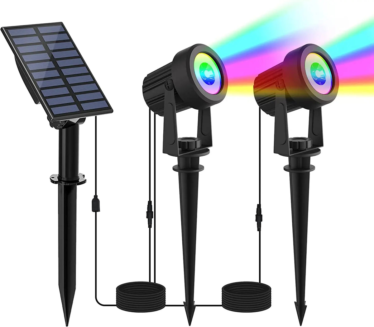 projecteur solaire led changeante ip65 étanche moderne noir matextérieur jardin fixepiquet