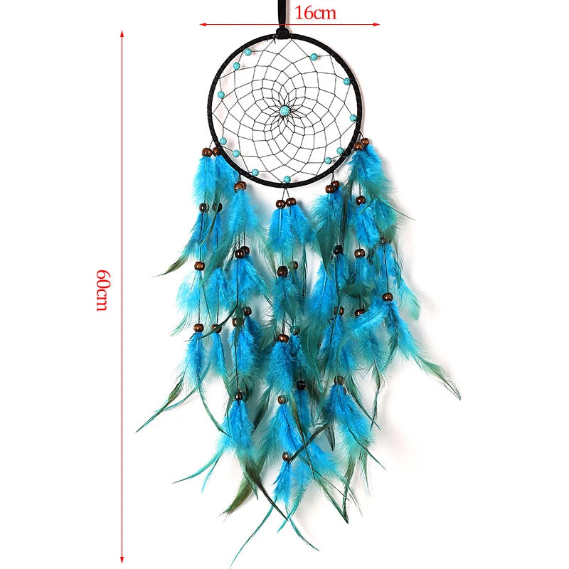 décoration intérieure attrape rêves boho plumes fil coton tressé marron bleu blanc gris