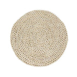 tapis table tissé main rustique couleur beige clair matériau cuir maïs artisanal diamètre 20cm