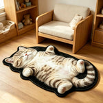 tapis sol chat tigré peluche gris blanc beige doux antidérapant chambre salon maison