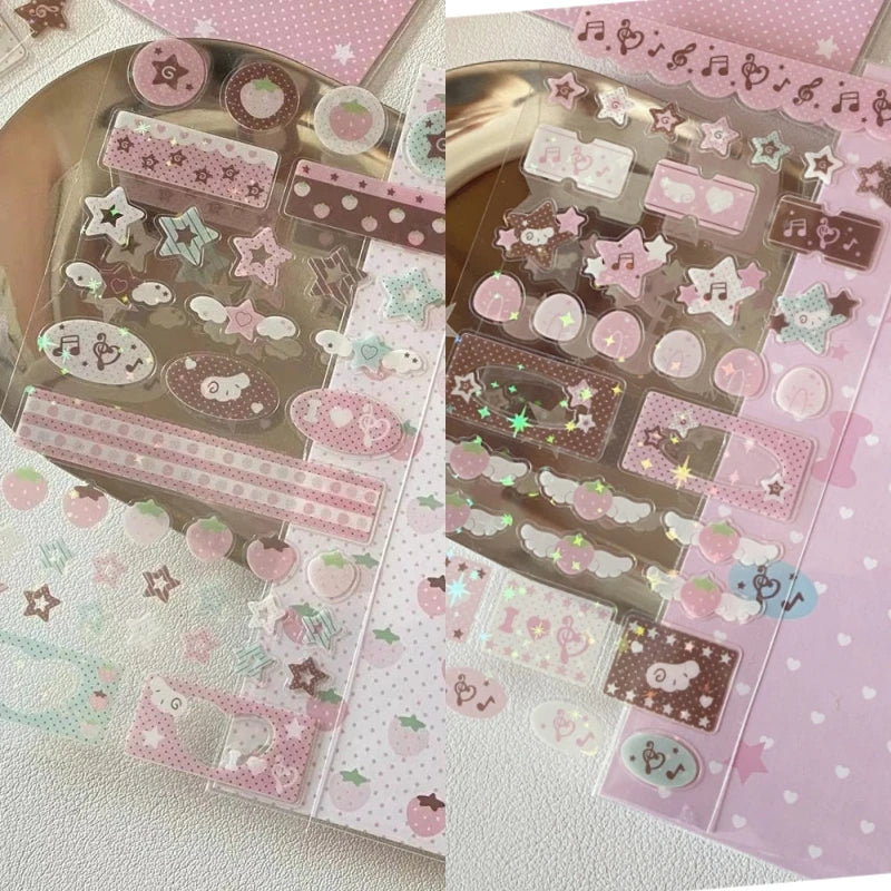 autocollants kawaii adhésifs notes musicales coeurs étoiles fruits géométriques rose blanc marron vert bleu