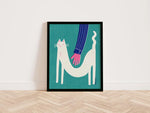 affiche moderne chat blanc illustration main verte rose noire