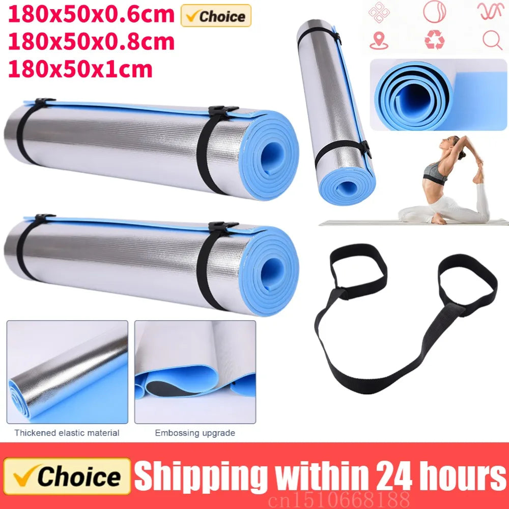 tapis yoga bleu clair texture embossée mousse confortable ceinture noire 6mm 8mm 10mm fitness