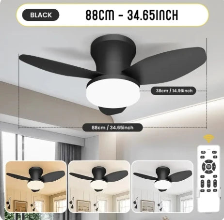 ventilateur blanc lampe intégrée moderne télécommande vitesses led reversible
